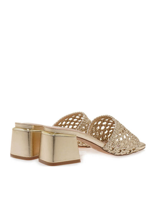 Carmen Mules with Chunky Heel in Gold Color