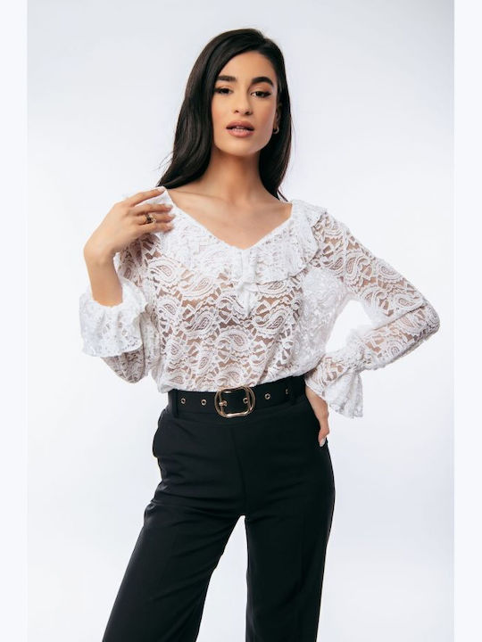 BelleFille Women's Blouse with Lace White