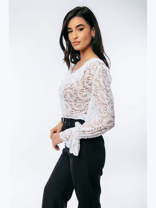 Damen Bluse mit Spitze Weiß