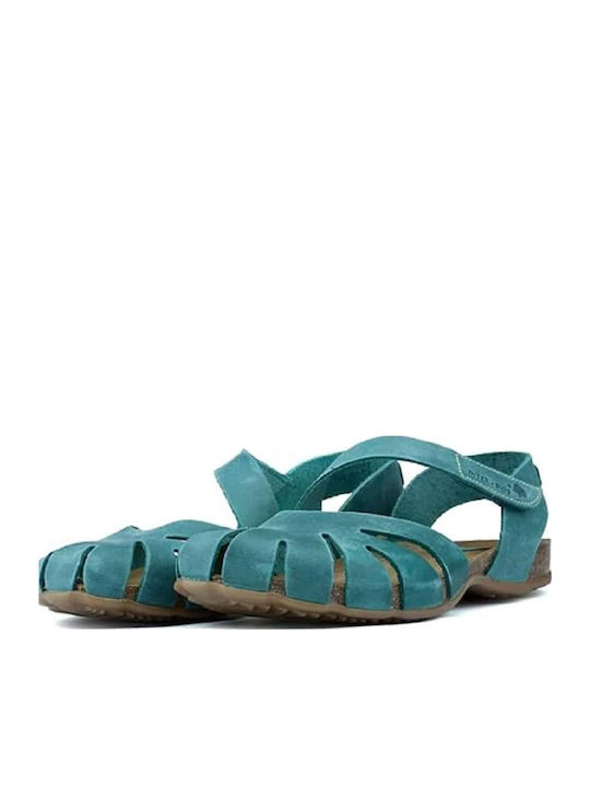 Leder Flache Sandalen für Damen Anatomisch in Blau Farbe