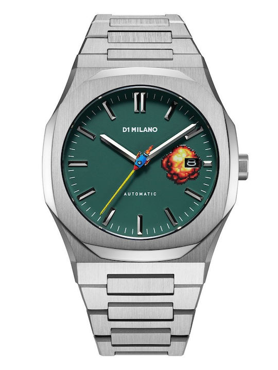 D1 Milano Ceas barbatesc 41.5mm cu baterie cu brățară din metal argintie