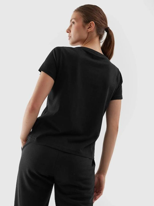 4F Damen Sportlich T-shirt mit V-Ausschnitt Schwarz