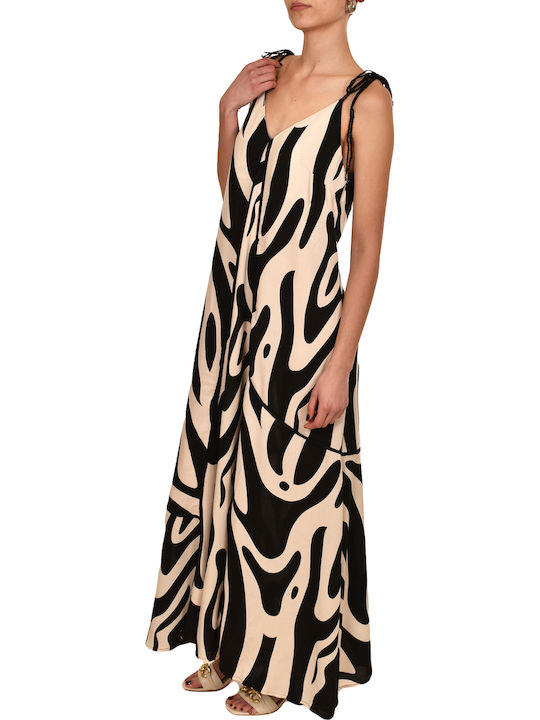 Sommer Maxi Damenkleid Schwarz/Beige