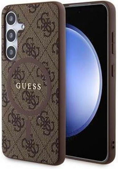 Guess Leather Metal Logo MagSafe Umschlag Rückseite Synthetisches Leder / Leder Braun (Galaxy S24+)