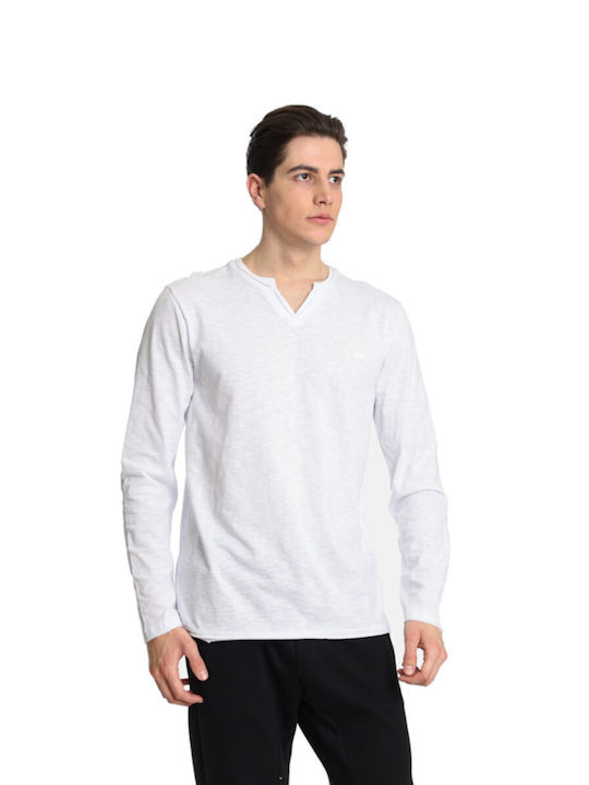 Paco & Co Men's Long Sleeve Blouse with V-Neck White