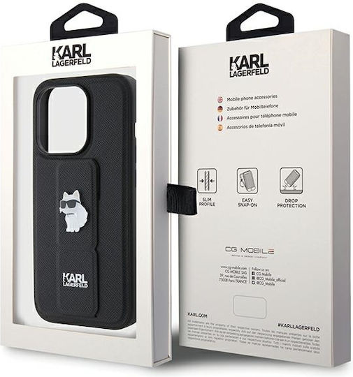 Karl Lagerfeld Gripstand Saffiano Choupette Pins Umschlag Rückseite Kunststoff Schwarz (iPhone 14 Pro Max)