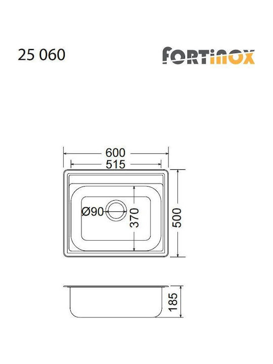 Fortinox Valley 25060 107-25060-112 Drop-In Chiuvetă Inox Texturat L60xW50cm Argintiu