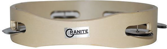 Granite Beige Wooden Handheld Tambourine Jingles in Single Row
