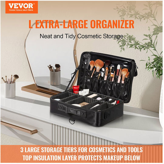 Vevor Metallic Cosmetic Case Black H12.5xW46xD30cm