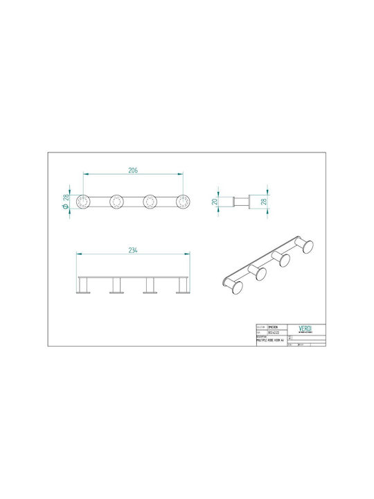 Verdi Omicron Haken Badezimmer 4 Plätze Schrauben ​23.4x28cm White Mat