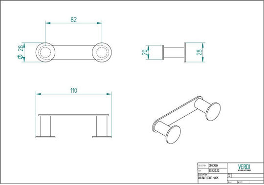 Verdi Omicron Haken Badezimmer Doppelt Schrauben ​11x28cm Silber
