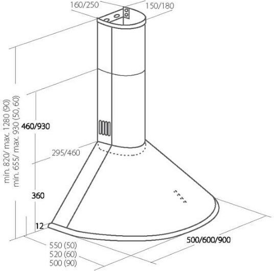Akpo WK-4 Dandys GOLD Chimney Vent Hood 50cm White