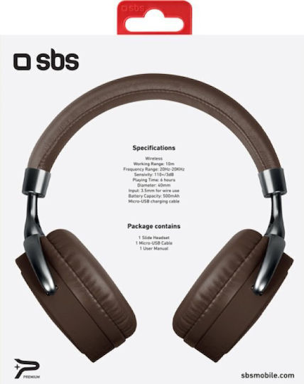 SBS Slide Fără fir Bluetooth Over Ear Căști cu 6 ore de Funcționare Maro