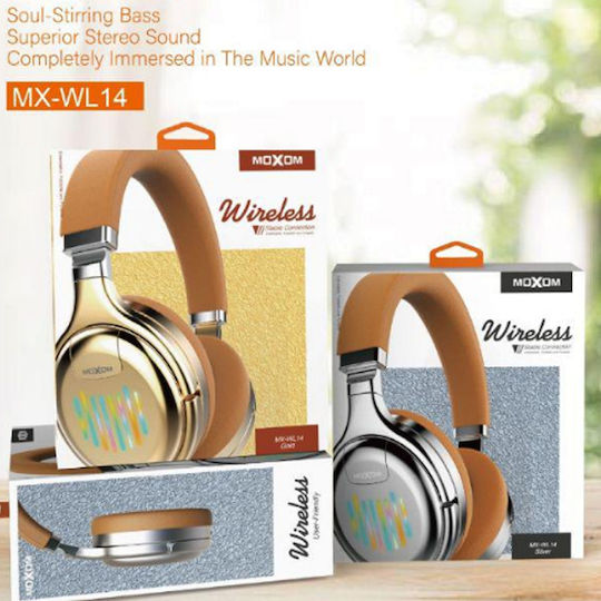 Moxom MX-WL14 Ασύρματα / Ενσύρματα Over Ear Ακουστικά με Ραδιόφωνο με 4 ώρες Λειτουργίας Καφέ