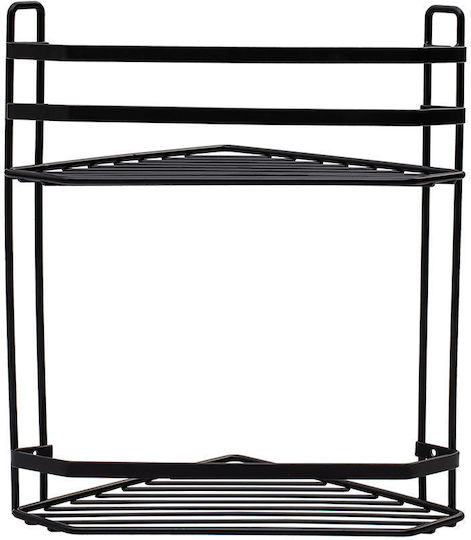 Estia Elegant Corner Wall Mounted Bathroom Shelf Metallic with 2 Shelves 32x28x18cm Black