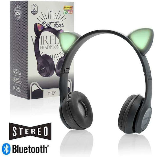 Cat Ears Y47 Ασύρματα Bluetooth On Ear Ακουστικά με Ραδιόφωνο Μαύρα