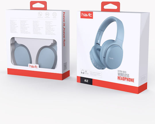 Havit I62 Ασύρματα / Ενσύρματα On Ear Ακουστικά με 8 ώρες Λειτουργίας Μπλε