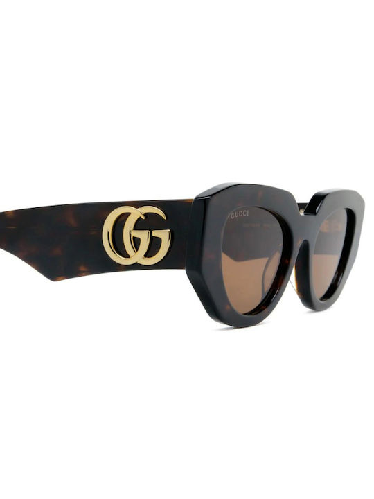 Gucci Women's Sunglasses with Brown Tartaruga Plastic Frame and Brown Lens GG1421S 002