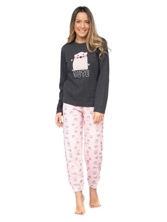 Fawn Winter Women's Pyjama Set Cotton Gray