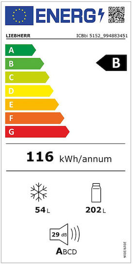 Liebherr 256лт NoFrost В178.8xШ57xД55см. Бял Prime Biofresh