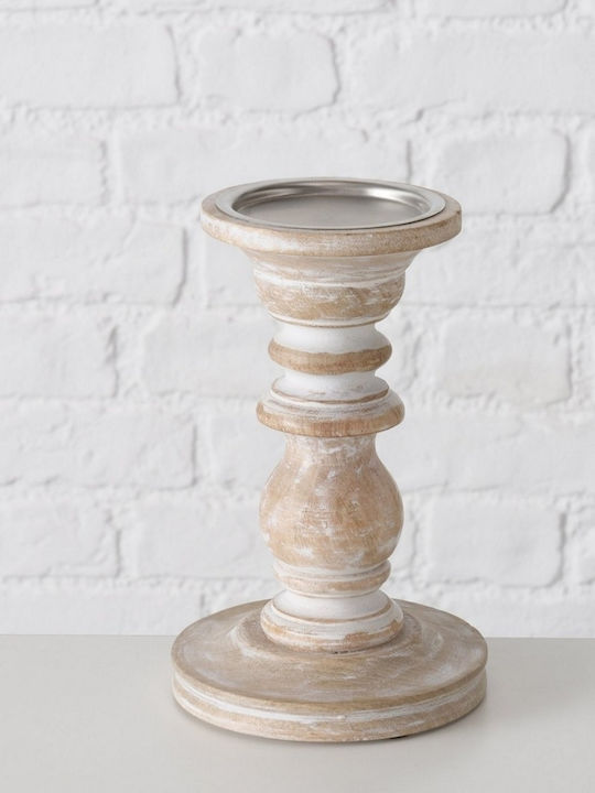 Boltze Set of Candle Holders Wooden in White Color 28cm 2pcs