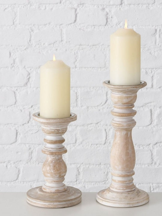 Boltze Set of Candle Holders Wooden in White Color 28cm 2pcs