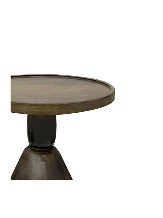 Round Side Table Spello Inart made of Solid Wood Walnut L38xW38xH46cm