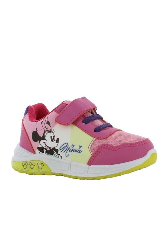 Mickey Mouse Παιδικά Sneakers Ανατομικά με Σκρατς & Φωτάκια Φούξια
