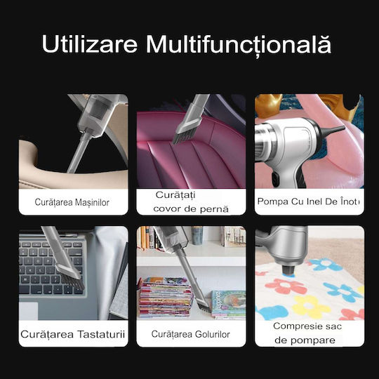 Aspirator De Mână Și Suflantă Pentru Mașini 2 În 1 Cu Cablu De Brichetă 12V 120W Alb