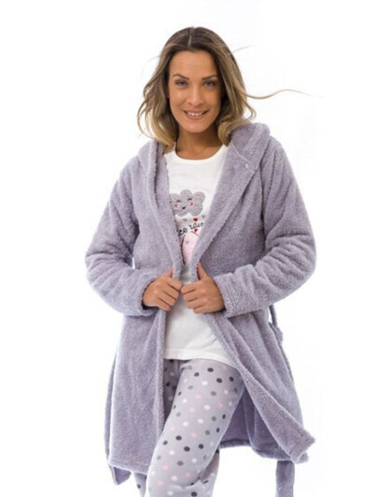 Women's Pyjama Set with Fleece Robe (20031) - Grey