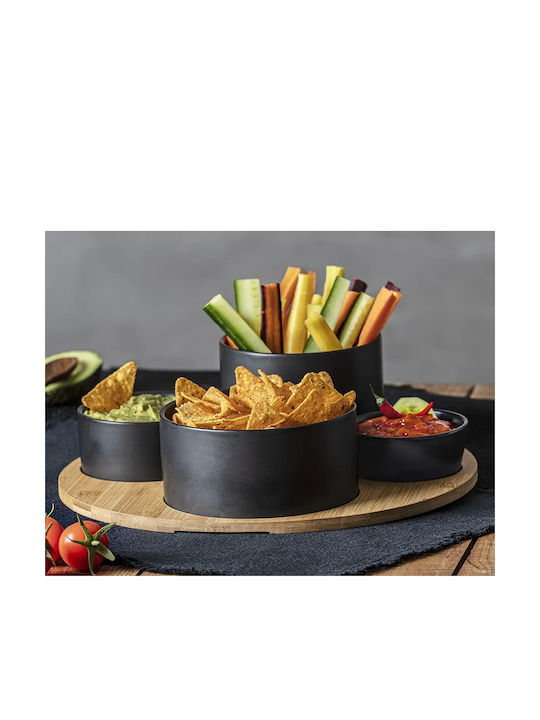 Secret de Gourmet Wooden Dessert Divided Serving Plate with 4 Slots Black Ø33cmxY10cm 5pcs