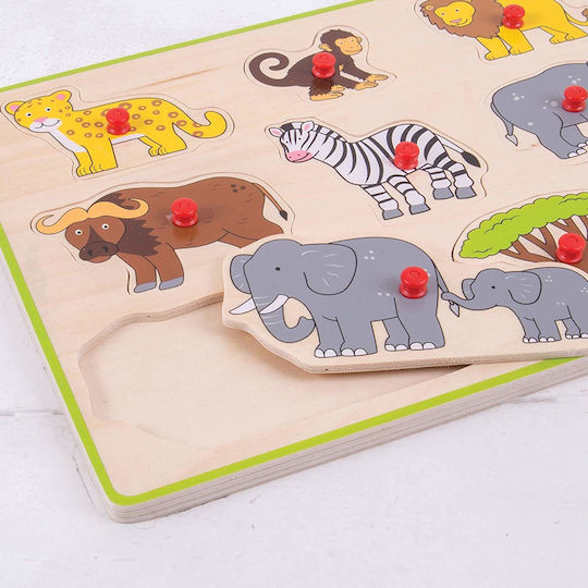 Lemnos Puzzle pentru Copii cu Îmbinări Lift Out Wild Animals pentru 2+ ani+ Ani 9buc Big Jigs