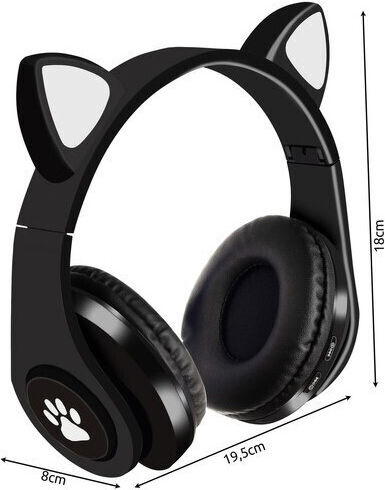 Kitten Ear Fără fir Bluetooth On Ear Căști cu 10 ore de Funcționare Negre