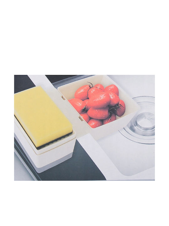 Dispenser Bucătărie Plastic cu Suport pentru Burete Alb
