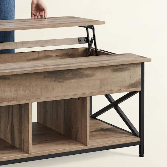 Rechteckiges Zentral Kaffeetisch aus Holz mit Hebemechanismus Braun M100xB60xH62cm Vasagle