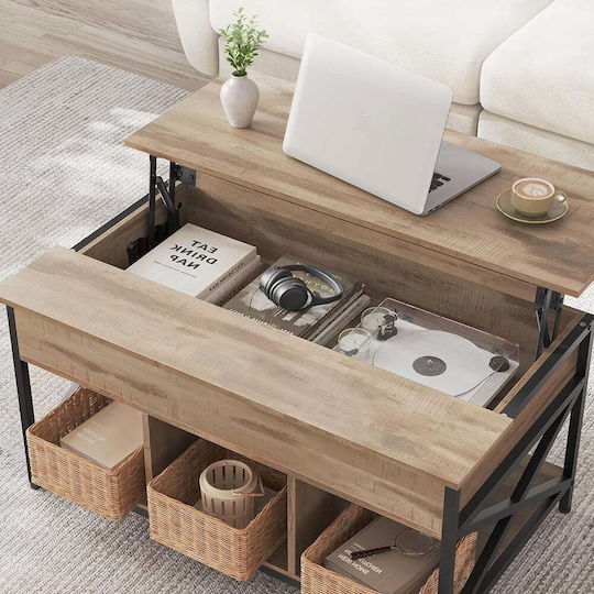 Rechteckiges Zentral Kaffeetisch aus Holz mit Hebemechanismus Braun M100xB60xH62cm Vasagle
