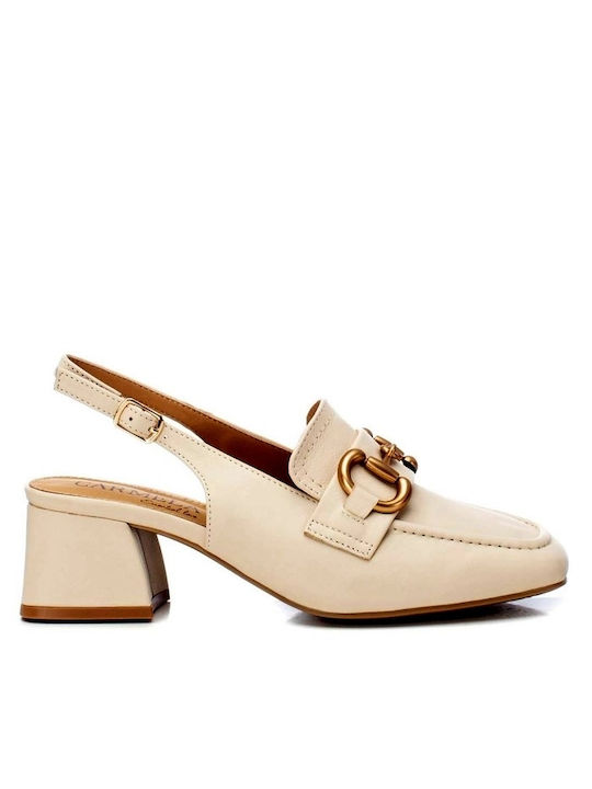 Carmela Footwear Leder Pumps mit Chunky flachem Absatz Beige