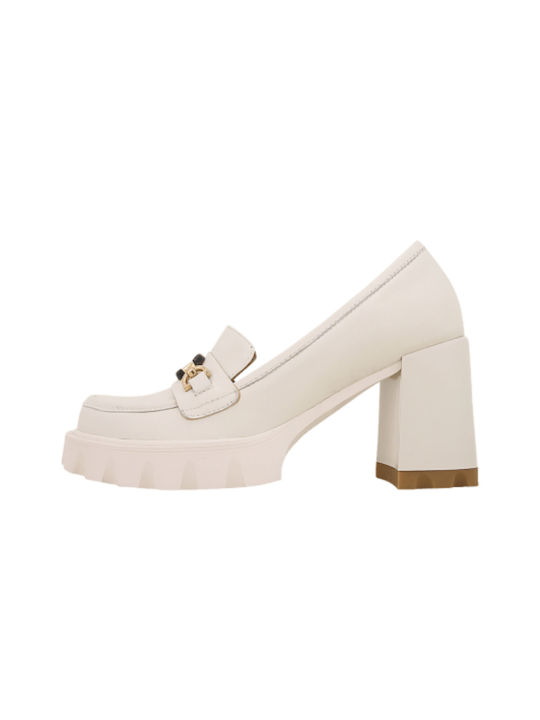 Gianna Kazakou Leder Pumps mit hohem Absatz Ecru