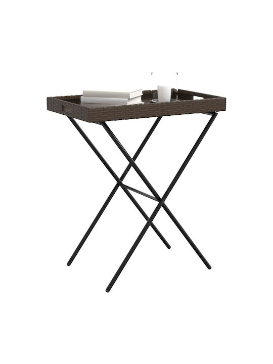 Auxiliary Outdoor Foldable Table with Rattan Surface and Metal Frame Natural 65x40x75cm