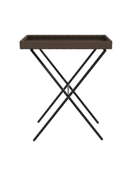 Auxiliary Outdoor Foldable Table with Rattan Surface and Metal Frame Natural 65x40x75cm