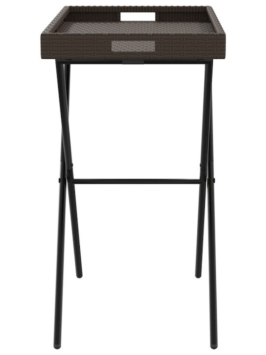 Auxiliary Outdoor Foldable Table with Rattan Surface and Metal Frame Natural 65x40x75cm