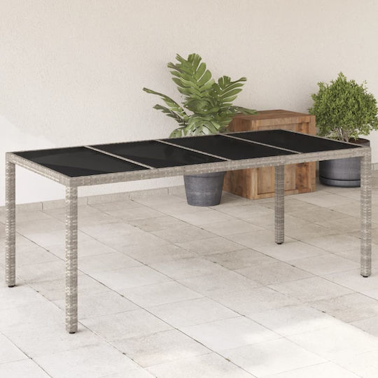 Outdoor Dinner Free Standing Table with Glass Surface and Rattan Frame Gray 190x90x75cm