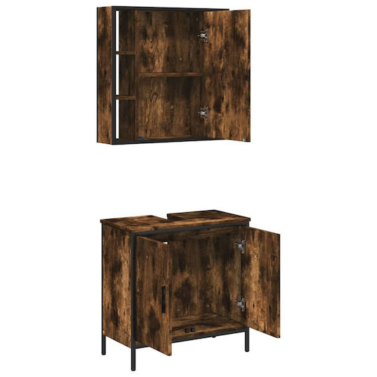 vidaXL Πάγκος με Νιπτήρα & Καθρέπτη Μ60xΒ16xΥ60cm Καπνιστή Δρυς