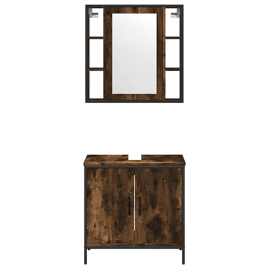 vidaXL Πάγκος με Νιπτήρα & Καθρέπτη Μ60xΒ16xΥ60cm Καπνιστή Δρυς