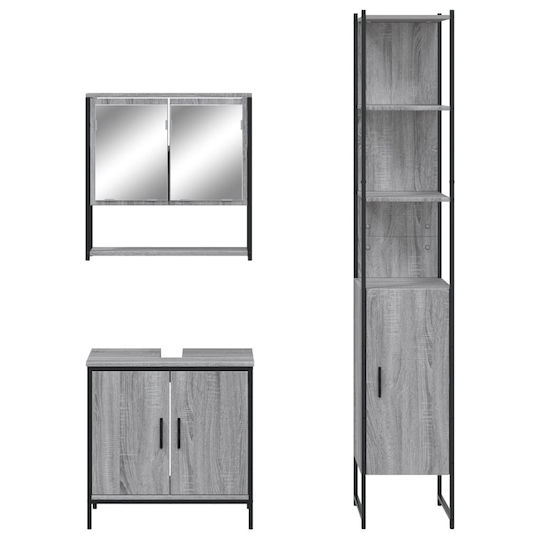 vidaXL Πάγκος με Νιπτήρα & Καθρέπτη Μ60xΒ16xΥ60cm Γκρι