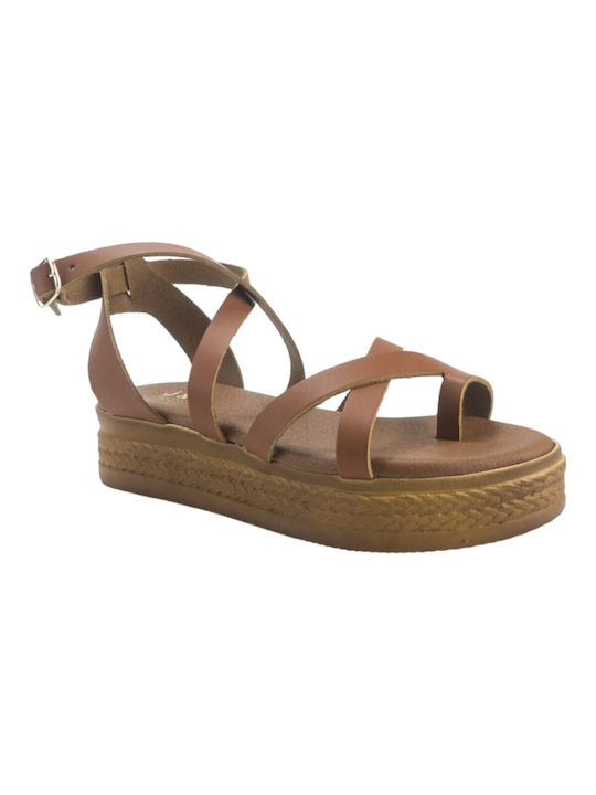 Plato Damen Flache Sandalen Flatforms in Tabac Braun Farbe