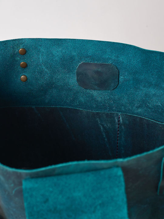 Leder Damentasche Shopper Schultertasche Blau