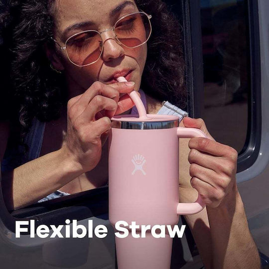 Hydro Flask Travel Tumbler Handled Tumbler Thermos Stainless Steel 946ml White with Straw and Handle