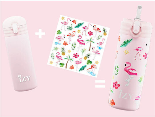 Izy Bottles Kids Water Bottle Thermos Stainless Steel with Screw Cap Non Spill Pink 350ml