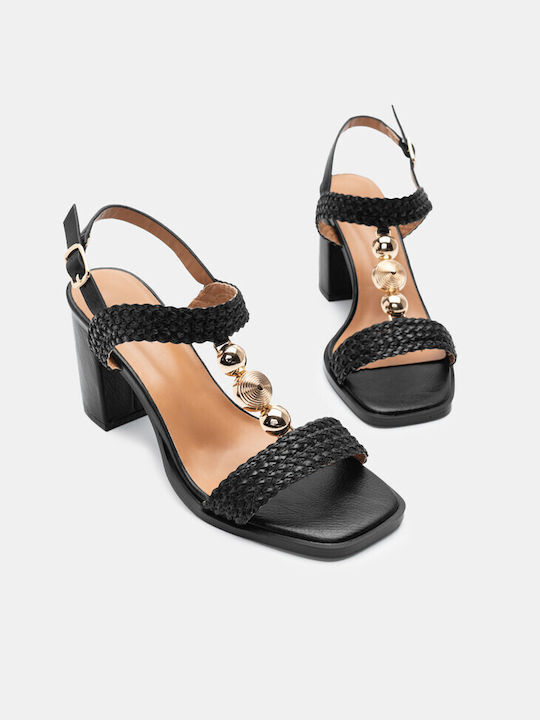 Luigi Synthetic Leather Women's Sandals Black with Chunky High Heel